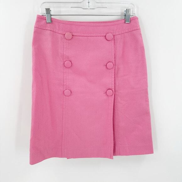 Talbots Pink Cotton Woven Button Front Side Zip Casual A-Line Skirt Size 6P FLAW - Picture 1 of 12